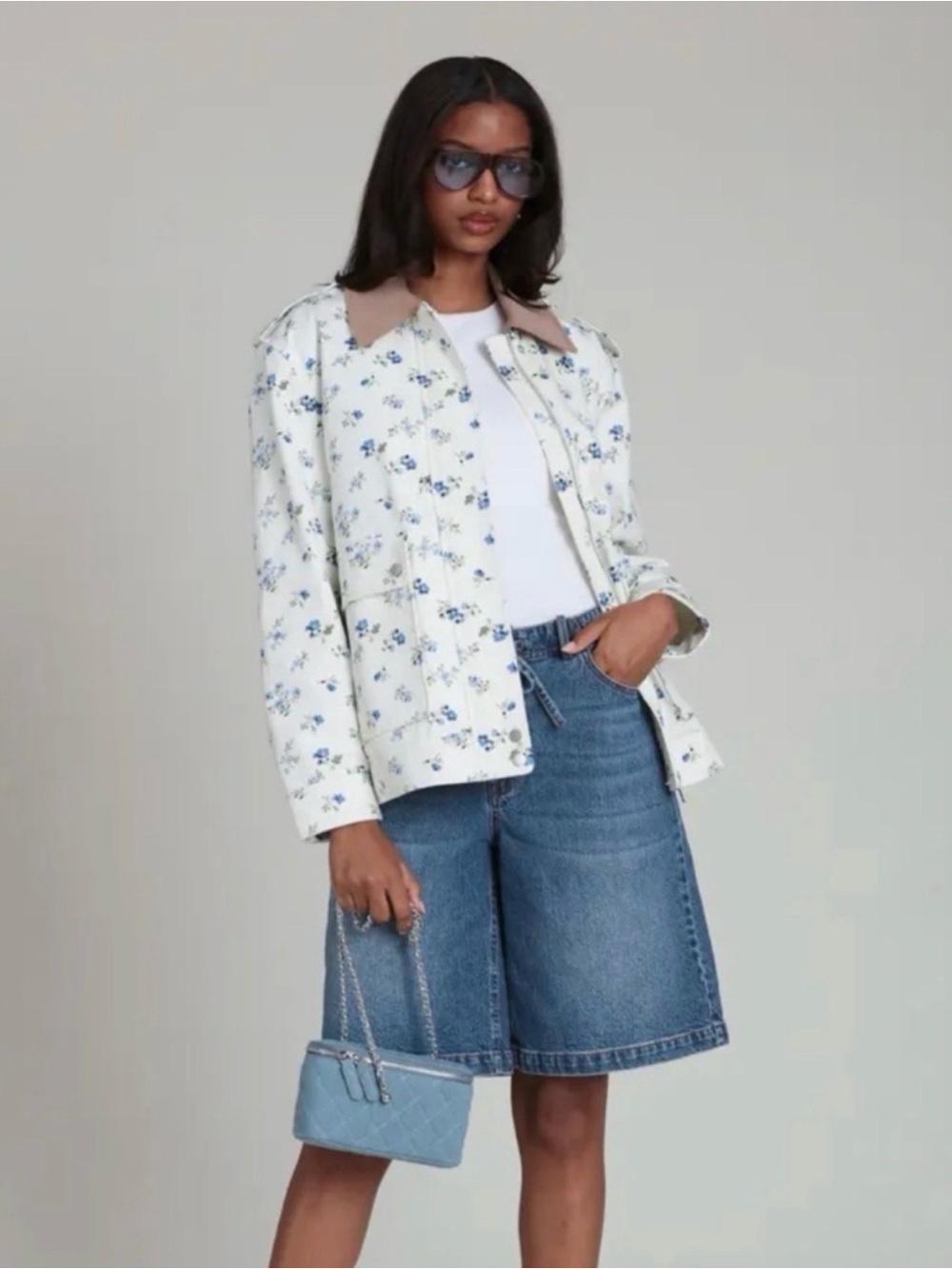 Bagatelle Blue Floral Twill Barn Jacket